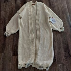 POL Chunky Duster Cardigan Long Sweater Oversized Small distressed Ivory
